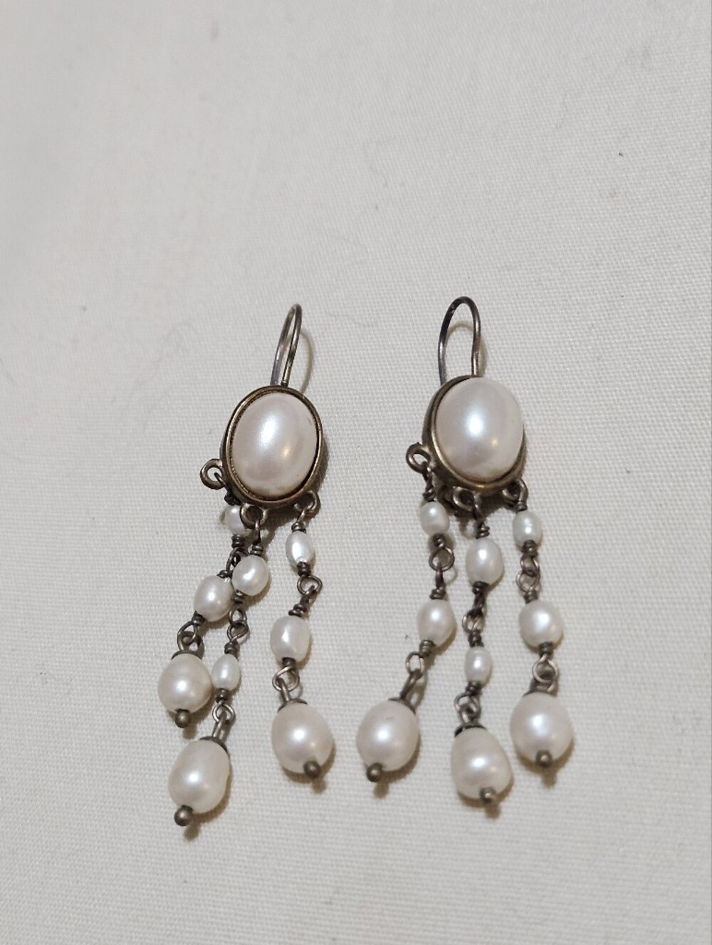 Ellen Tracy Cream Pearl Tassel Drop Earrings